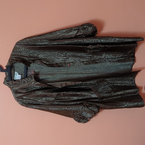 Ulla Popken elegant green brown snake print  A-line coat jacket 24/26 - Picture 1 of 10